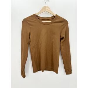 OQQ Shirt Women Size L Brown Long Sleeve Nylon Spandex Fitted Compression Top